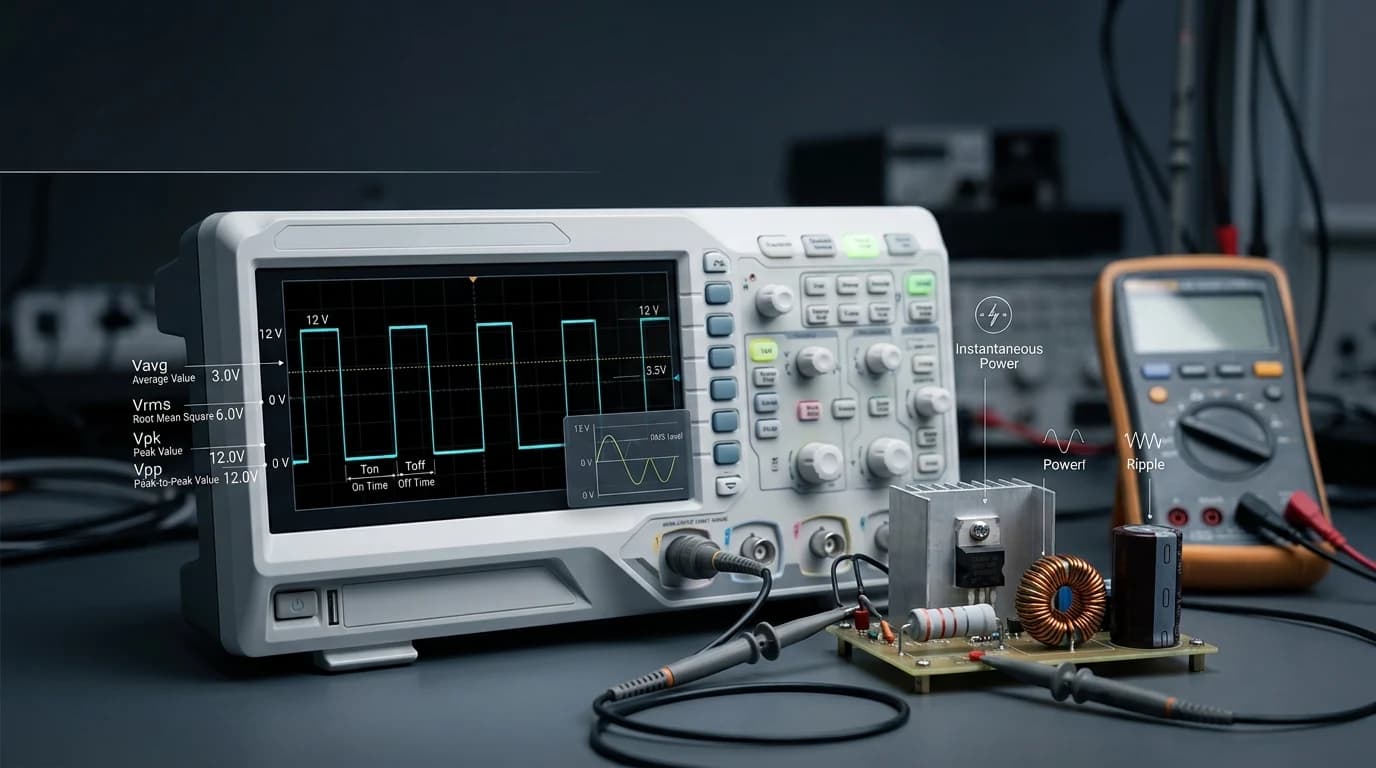 Como Ler Formas de Onda em Eletrônica de Potência: Média, RMS, Pico e PWM